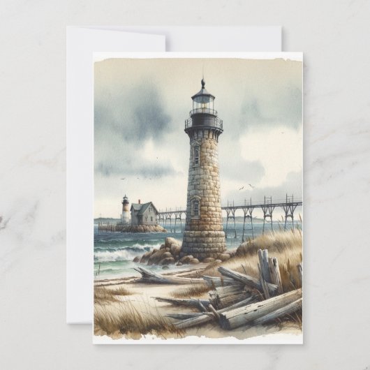 Invitation Phare Côtier Rustique Merci Plage Bord de mer (Dos)