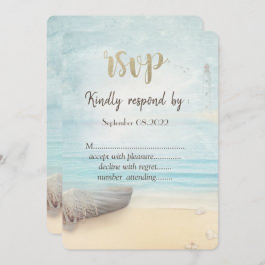 Invitation Phare de bateau de plage  RSVP  (Devant / Derrière)
