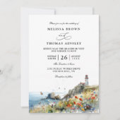 Invitation Phare de fleurs sauvages de plage Mariage code QR (Devant)