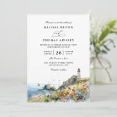Invitation Phare de fleurs sauvages de plage Mariage code QR (Debout devant)