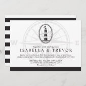 Invitation Phare de la plage noire et blanche | MARIAGE (Devant / Derrière)