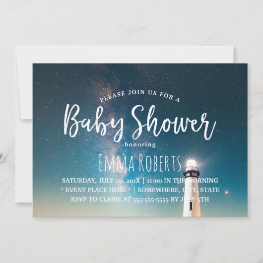Invitation Phare de nuit d'été baby shower (Devant)
