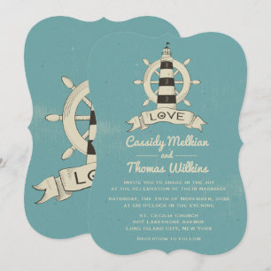 Invitation Phare de roue de bateau nautique bleu sarcelle Mar