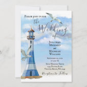 Invitation Phare et mouettes tout en une plage Mariage (Devant)