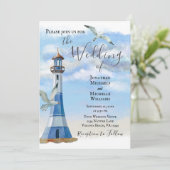 Invitation Phare et mouettes tout en une plage Mariage (Debout devant)
