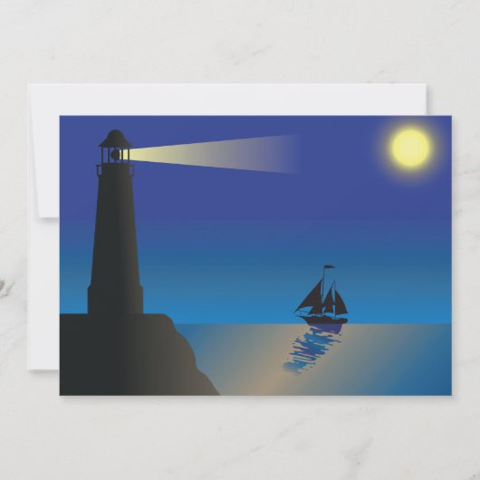 Invitation Phare et voilier à Night Moonlit Ocean (Devant)