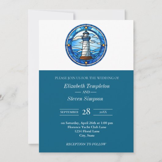 Invitation Phare Naissance Mariage Maritime Moderne (Devant)