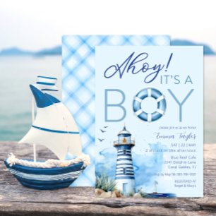 Invitation Phare Nautique Ahoy C'est un Baby shower garçon