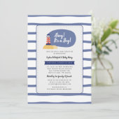 Invitation Phare Nautique Ahoy C'est un Baby shower garçon (Debout devant)