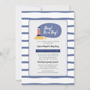 Invitation Phare Nautique Ahoy C'est un Baby shower garçon