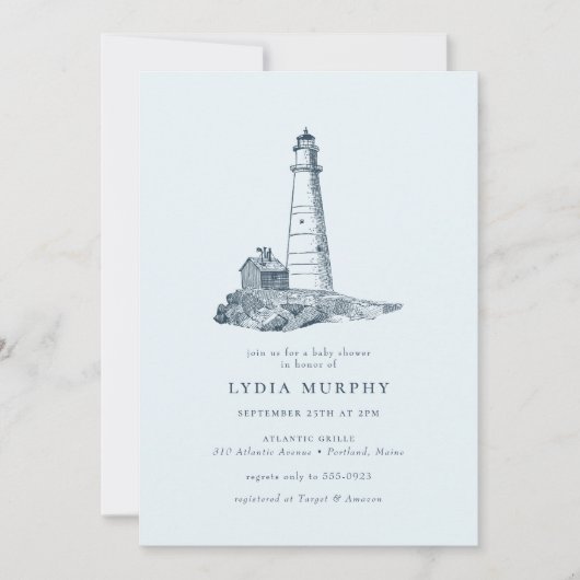 Invitation Phare Nautique Baby shower maritime (Devant)