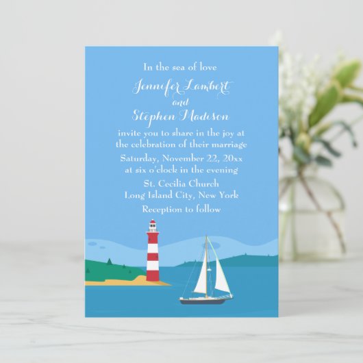 Invitation Phare Nautique et Mariage Blue Ocean (Debout devant)