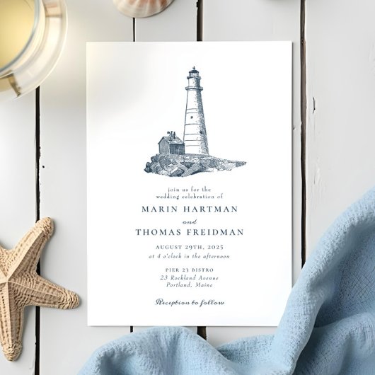 Invitation Phare Nautique Océan Mariage de bord de mer