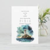 Invitation Phare Nautique Starry Moon Night Sky Mariage (Debout devant)
