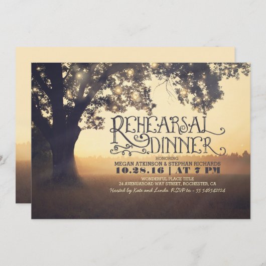 Invitation phares à cordes arbre répétition rustique dinner i (Devant / Derrière)