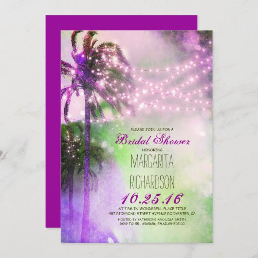 Invitation phares à cordes palmiers plage douche nuptiale (Devant / Derrière)