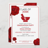 Invitation Pharmacien moderne White & Red Rose (Devant / Derrière)