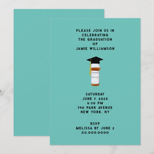 Invitation Pharmacienne Fête de Graduation de l'école de phar (Devant / Derrière)