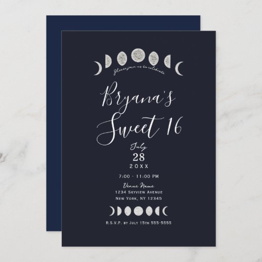 Invitation Phases de la lune Astrologie bleue Celestial Sweet (Devant / Derrière)