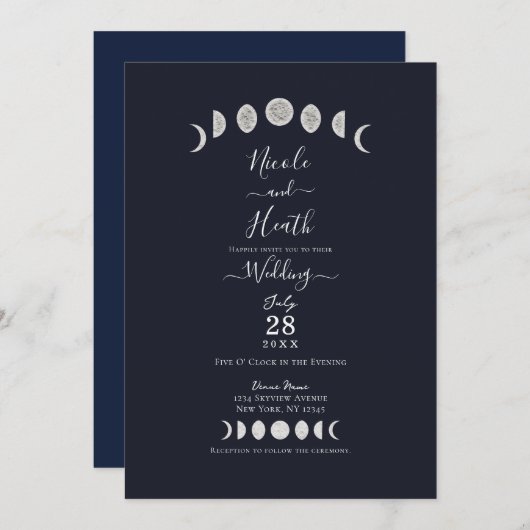 Invitation Phases de la lune Astrologie Bleue Mariage céleste (Devant / Derrière)