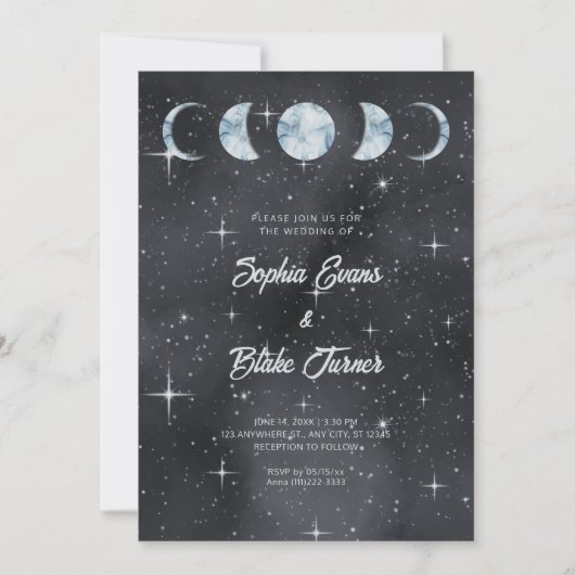 Invitation Phases de la Lune de nuit Zodiac Mariage céleste (Devant)