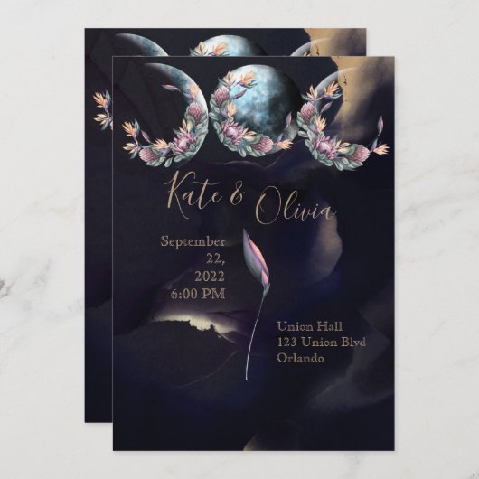 Invitation Phases de la lune Twilight Mariage foncé et Moody (Devant / Derrière)