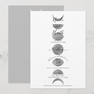 Invitation Phases de lune Cycles gris argent et Mariage blanc