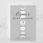 Invitation Phases de lune Cycles Gris & Blanc Baby shower (Devant)