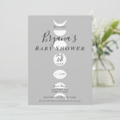 Invitation Phases de lune Cycles Gris & Blanc Baby shower (Debout devant)