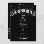 Invitation Phases de Lune Noire et Blanche sous les étoiles M (Devant / Derrière)