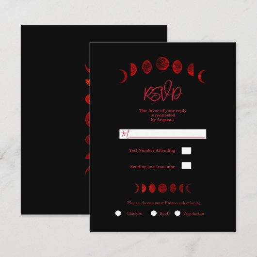 Invitation Phases de mariage gothique Noir Rouge foncé RSVP (Devant / Derrière)