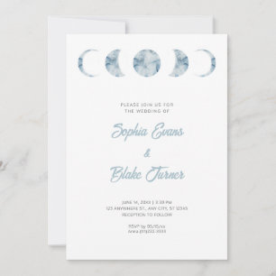 Invitation Phases minimalistes Lune bleu céleste Mariage