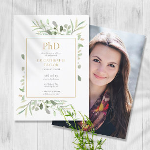 Invitation Phd Degree Aquarelle Verdure Photo Graduation