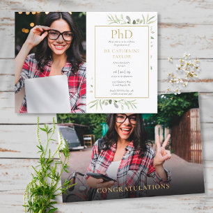Invitation Phd Degree Watercolor Greenery 2 Photo Graduation