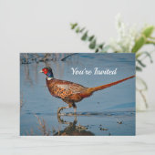 Invitation Pheasant Blue Water Photo Anniversaire (Debout devant)