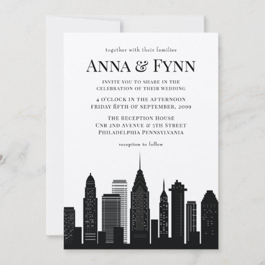 Invitation Philadelphia Pennsylvania City Skyline Mariage Inv (Devant)