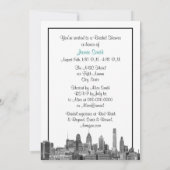 Invitation Philadelphia Skyline Etch BW Turquoise V Fête des  (Dos)