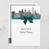 Invitation Philadelphia Skyline Etch BW Turquoise V Fête des  (Devant / Derrière)