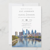 Invitation Philadelphia Skyline Watercolor All In One Wedding (Devant)