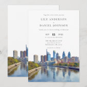 Invitation Philadelphia Skyline Watercolor Elegant Wedding (Devant / Derrière)
