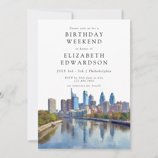 Invitation Philadelphia Watercolor Birthday Weekend (Devant)