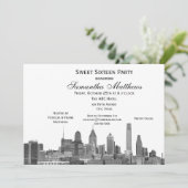 Invitation Philadelphie Black Etched Look Skyline Sweet 16 (Debout devant)