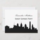 Invitation Philadelphie Black Skyline Silhouette Sweet 16 (Dos)