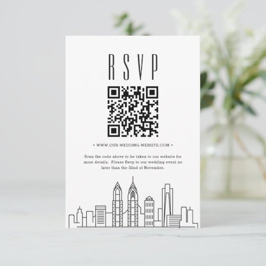 Invitation Philadelphie Mariage QR code RSVP (Debout devant)