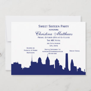 Invitation Philadelphie Marine Ciel Ligne Silhouette Douze an