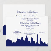 Invitation Philadelphie Marine Skyline Silhouette Sweet 16 (Devant / Derrière)