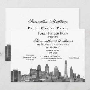 Invitation Philadelphie Noir Gravure Vue de la ville Douce 16