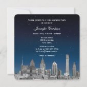 Invitation Philadelphie Skyline Etch Blue Starry Sweet 16 H (Dos)