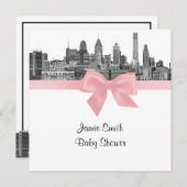 Invitation Philadelphie Skyline Etch BW Baby shower rose (Devant / Derrière)