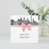 Invitation Philadelphie Skyline Etch BW Baby shower rose (Debout devant)